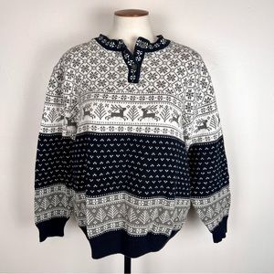 80s Nordic Holiday Sweater Reindeer Medium